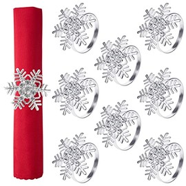 Servilleteros de Navidad - Juego de 8 servilleteros de metal de copo de nieve con hebilla de Navidad para fiestas, cenas, bodas, banquetes de Navidad, decoración de mesa de comedor