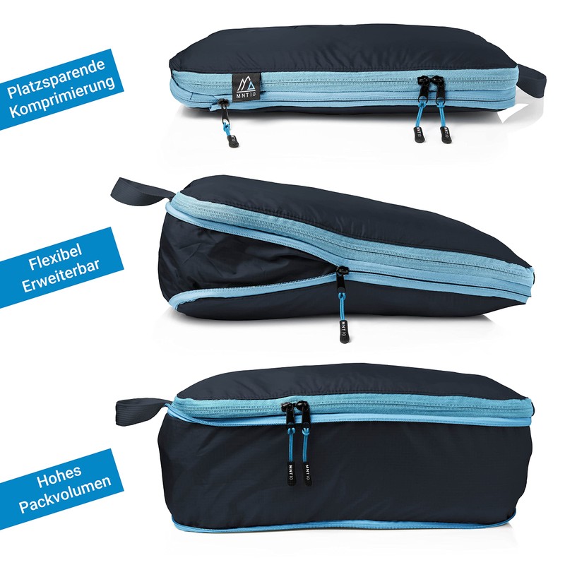MNT10 Packing Bags with Compression S, M, L, XL, Blue,
