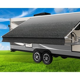 Glamful RV Awning Fabric Replacement,18.5oz Heavy-Duty Vinyl Camper Awning Replacement,RV Canopy Replacement,Trailer Awning Universal for Camper Travel Trailers,Black Fade-12'(Fabric 11'2")