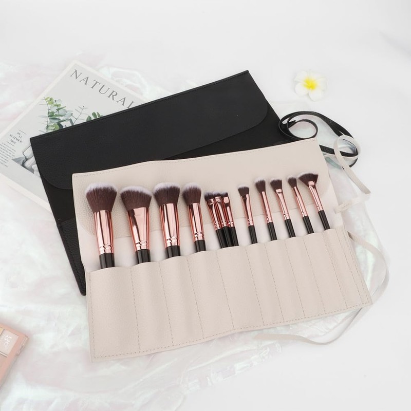 JetWave Cosmetic Brush Pouch, PU Leather, Large Capacity, Makeup Pouch,