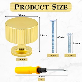 VEGCOO 12 Pack Gold Drawer Knobs, Single Hole Gold Cabinet with Screws, Round Vertical Stripes Metal Wardrobe Knobs, Modern for Drawers, Cupboard, Dresser