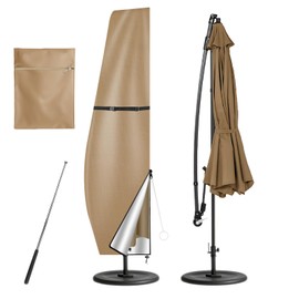 Neween Patio Umbrella Cover Waterproof Outdoor Anti-UV Cantilever Offset Umbrella Cover fit for 8ft to 12ft Parasol, Banana Umbrella Cover with Zipper and Rod, Khaki, For 8'-12' Offset Umbrella