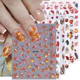 6 Sheets Fall Nail Stickers for Nail Art 3D Self-Adhesive Maple Leaf Nail Art Stickers Pumpkins squirrel Ginkgo Leaf Nail Design Autumn Nail Decals Nail Art Supplies for Women Acrylic Nails Decoration