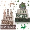 Yousoontic 5 Pcs Easter Wooden Table Decorations Bunny Tiered Tray