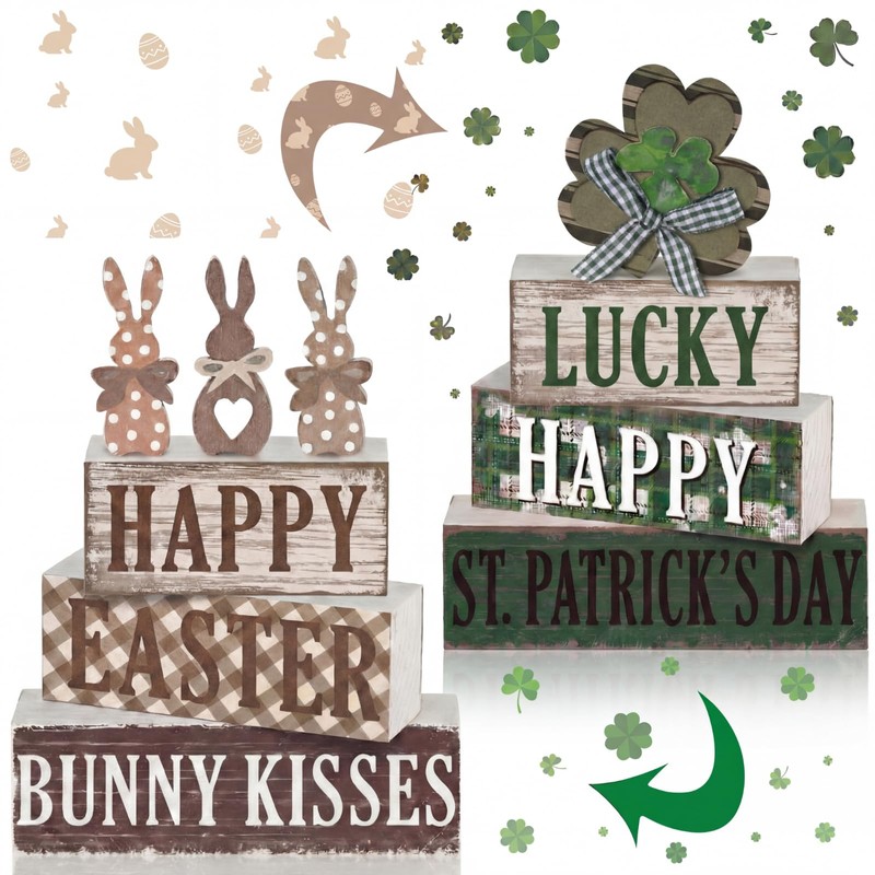 Yousoontic 5 Pcs Easter Wooden Table Decorations Bunny Tiered Tray