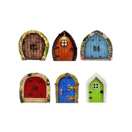 SEIWEI Pack of 6 Miniature Fairy Door, Gnome Door, Fairy Garden Art Sculpture Decoration, Wooden Fairy Garden Accessories for Children
