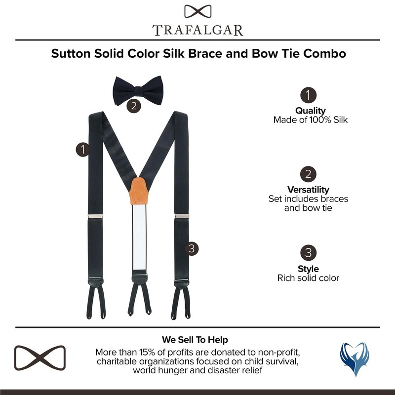Trafalgar Sutton Solid Color Silk Brace and Bow Tie Combo