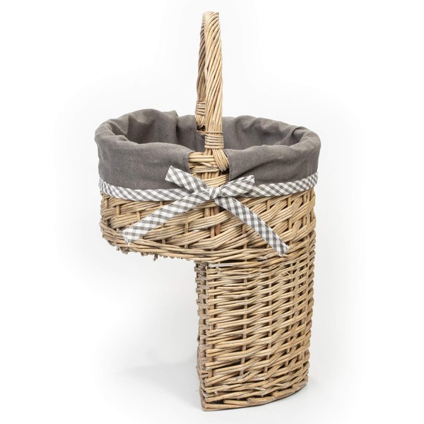 Woodluv Rustic Wicker Oval Step Stair Baskets With handle & Removable Lining - Grey