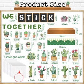 Janlaugh 66 Pcs Summer Cactus Bookshelf Bulletin Board Set Potted Plant Cutouts Classroom Decoration Greenery Bulletin Board Kit for Back to School Classroom Wall Decoration