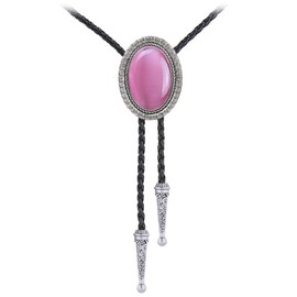 GelConnie Native American Bolo Tie Cowboy Leather Necktie Western Necklace Pink Bolo Tie Turquoise Costume Accessories for Men Women
