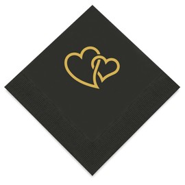 Weddingstar 3-Ply Gold Foil Cocktail Napkins Red - Linked Double Hearts