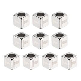 sourcing map 10Pcs Stainless Steels Letter Beads Alphabet Letter t Cube Silver Metallic Large Square Metal Dice Beads for Jewelry Bracelets Necklaces Earrings