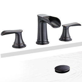 Sanliv Widespread Bathroom Faucet 3 Hole, Oil-Rubbed Bronze Bathroom Faucet, Waterfall Bathroom Sink Faucet, Two Handle Vanity Faucets for Sink 3 Hole with Pop Up Drain and Water Supply Lines
