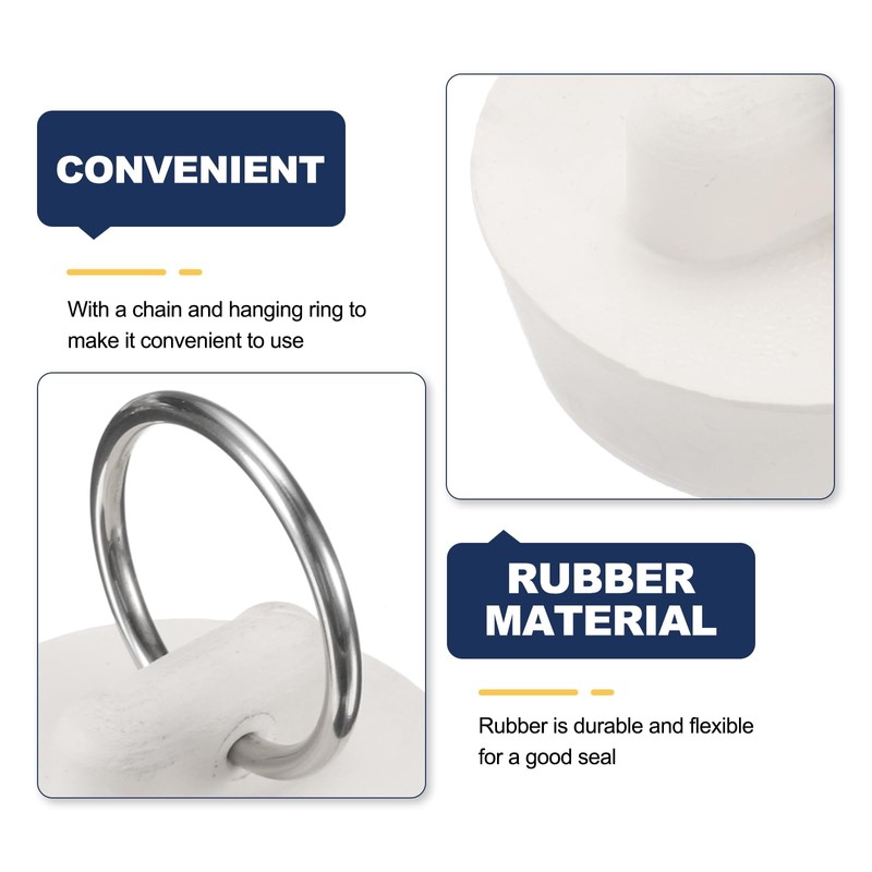 sourcing map 4Pcs Rubber Drain Stopper with Chain and Hanging