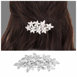 Vacaonio Vintage Metal Flower Hairclip Barrette Silver Flower Hair Clip Ponytail Hair clip CZ Flower Ponytail Holder Hairclips Pin Floral Head Clip Headwear Decorative Hair Accessories for Women