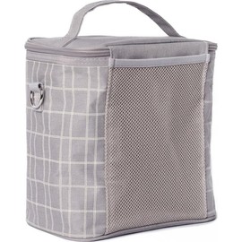 SoYoung Lunch Poche - Insulated Lunch Bag for Work, Travel & Picnic, Aesthetic Design, Linen/Cotton, Machine Washable, Detachable Strap - Grey Grid