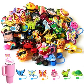 60Pcs Random Different Straw Cover Toppers, 10mm Dust-Proof Reusable Straw Tips Lids, Cute Dringking Straw Cover Caps, Bulk Straw Protector for Party