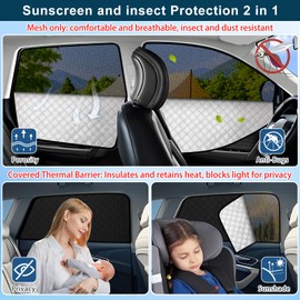 XCBYT 2019-2024 RAV4 Window Shades 4 Pack Set Dual-use Side Window Sunshade 6 Layers 99% Sun UV Blackout Thermal Insulation Privacy Shades + Car Mesh Window Covers
