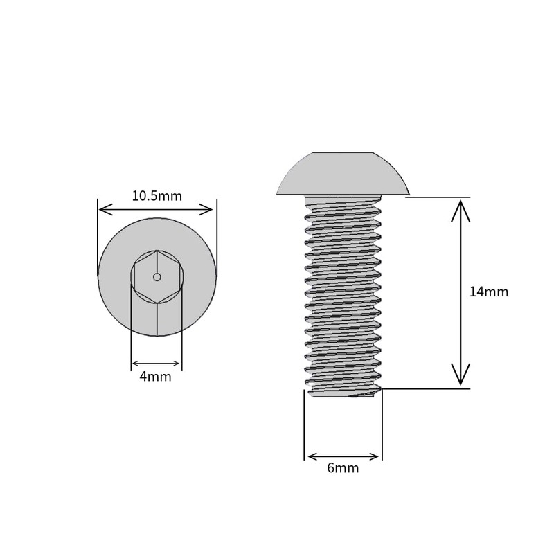 M6 (6mm x 14mm) Hex Socket Button Head Screws -