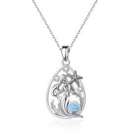 TALYKONG Beach Necklace Palm Tree Necklaces/Moss Agate Mushroom/Starfish/Octopus Ocean Jewelry Gifts for Women, Brass, Larimar