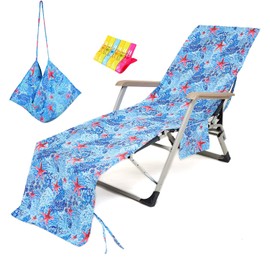VOCOOL 85 x 30 inch Beach Chair Towel Cover Chaise Chair Cover with Pockets and Clips Pool Chair Cover Chaise Lounge Towel Cover for Sun Lounger Sunbathing Garden Beach Hotel, No Sliding (Starfish)