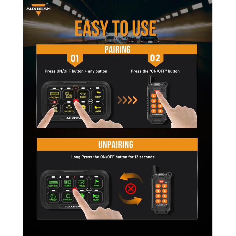 Auxbeam Wireless Remote Control for 8 Gang Switch Panel RC-800
