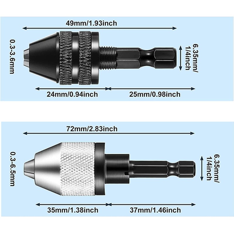 Yitaocity 2Pcs 1/4 Inch Hex Shank Keyless Drill Chuck Bit