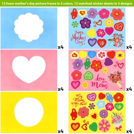 Mother's Day Picture Frame Crafts Kits for Kids Happy Mother's Day DIY Foam Photo Frame Craft Gifts with Heart Flower Stickers for Spring Party Classroom Activities 12Pack