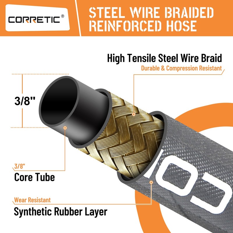 Corretic 3/8" Pressure Washer Hose for Cold and Hot Water,