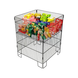 Metal Display Shelf Unit, 24 * 24 * 32inch，Adjustable Height, Black Wire Grid Storage Rack, Foldable Commercial Retail Stand (Large