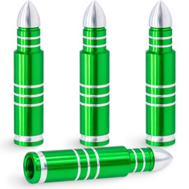 MEAJOO 4PCS Bullet Style Long Tire Valve Caps, Corrosion Resistant Leak-Proof Tire Air Cap, Aluminum Alloy Wheel Valve Covers fits Cars, Trucks, Bikes, Motorcycles, Bicycles Tire Caps(Green)