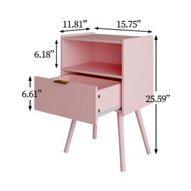 Veegle Nightstand,Modern Bedside Table with Storage Drawer and Open Wood Shelf, Accent Night Stand with Solid Wood Legs for Living Room, Bedroom and Small Spaces,Easy Assembly (Pink)
