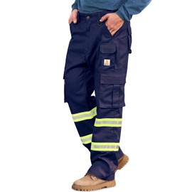 BOCOMAL FR Pants High Visibility Cargo Pockets Flame Resistant Hi-Vis Workwear Water & Oil Repellent Finish Navy