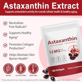 Astaxanthin Supplements, Supports Eye, Joint, Internal Circulation, Skin Health, Astaxanthina Antioxidant Supplements (1Bag120P)