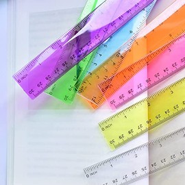 Timotech Paquete de 7 Reglas Escolares, Reglas de Plástico Transparente de Colores de Doble Escala, Métrica Inglesa para Estudiantes Escuela, Centímet
