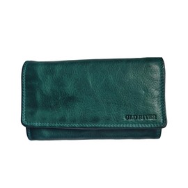 Old River Women's Leather Wallet, Leather Purse, Medium Size, Women's Purse, Washed Leather, Green, Casual