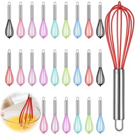 24 Pcs 8 Inch Whisks Bulk for Cooking, Silicone Whisks Non Scratch Stainless Steel Hand Whisks Large Coated Metal Heat Resistant Egg Beaters for Cooking Party Favor Gift Supplies