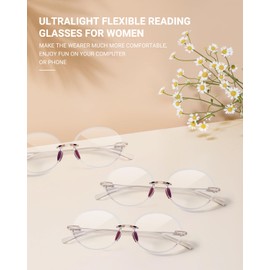 TERAISE Rimless Reading Glasses for Women,3 Pack Blue Light Blocking Reading Glasses,Ultralight Frameless Reader(1.0X)