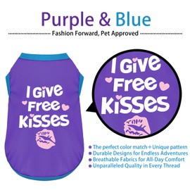 Color-Blocked Dog Tank Top with Playful Heat Transfer Designs – Lightweight Polyester Shirt for Small,MediumDogs, Perfect for Casual Outings.I Give Free Kisses Deep Purple XS