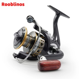 Rooblinos BK Aluminum Alloy Spinning Reel Left Hand Wood Texture Handle Two-Speed Anti-Reverse System 1000-7000 SeriesSpool Capacity: 2000