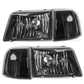 JSBOYAT Headlight Assembly for 93 94 95 96 97 Ford Ranger Headlamp w/Corner Light 4PCS (Black Housing with Clear Reflector)