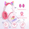 LOBKIN Kids Headphones Microphone Toddler Cat Ear LED Light Rotatable