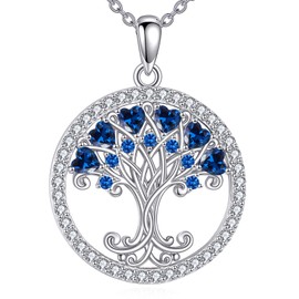 Tree of Life Necklace for Women Birthstones Jewellery for Women Sterling Silver Fine Anniversary Birthday Christmas Wedding Jewellery for Wife Sister, Sterling Silver, Cubic Zirconia