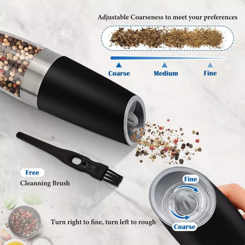 MOVNO 2Pcs Gravity Electric Salt and Pepper Grinder Set, Battery