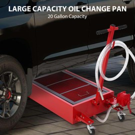 20 Gallon Oil Drain Pan Oil Drain Tank, 76L Low Profile Oil Drain Pan, Large Capacity Oil Change Pan with Manual Pump & T Foldable Hand and Wheels, 8FT Hose Oil Drain Cart for Car, SUV, Trucks