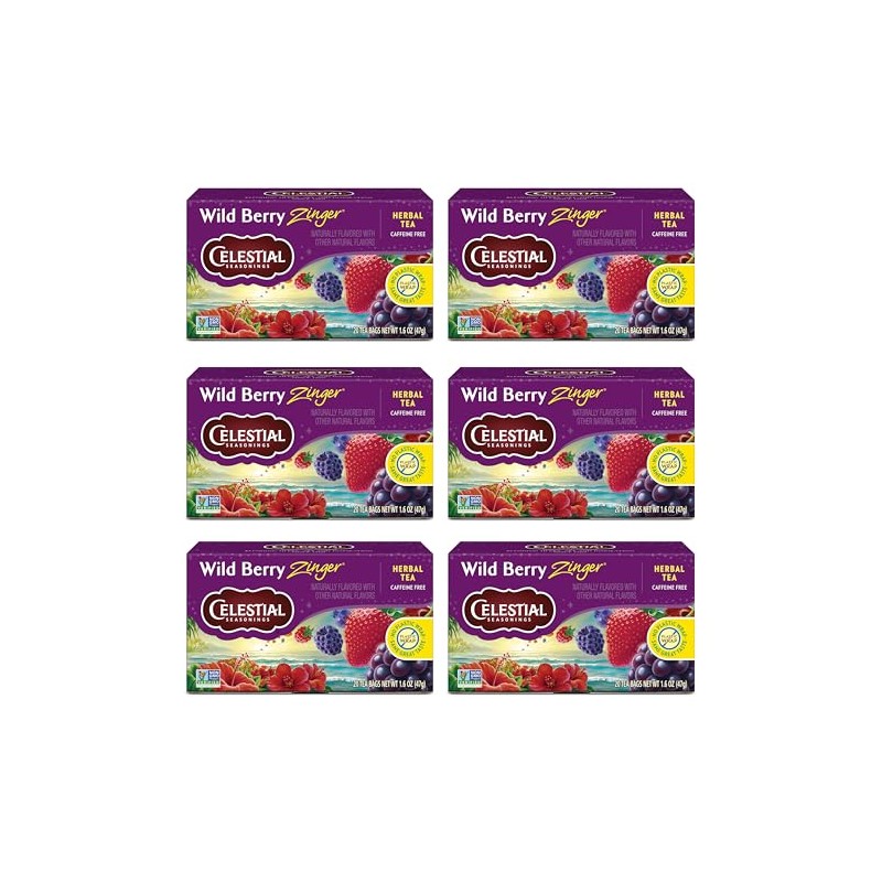 Celestial Seasonings Té de hierbas, Wild Berry Zinger, 20 unidades