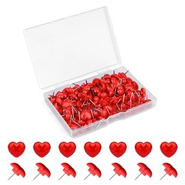 KINBOM 100 Piezas Chinchetas, 12mm Chinchetas Decorativas Plástico Chinchetas con Punta de Acero Inoxidable Tachuelas Decorativas en Forma de Corazón para Tablero de Corcho Tablón de Anuncios (Rojo)