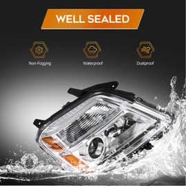 LBRST Headlight Assembly for GMC Terrain 2010-2015 Chrome Housing Amber Reflector Clear Lens Driver and Passenger Side Headlamp