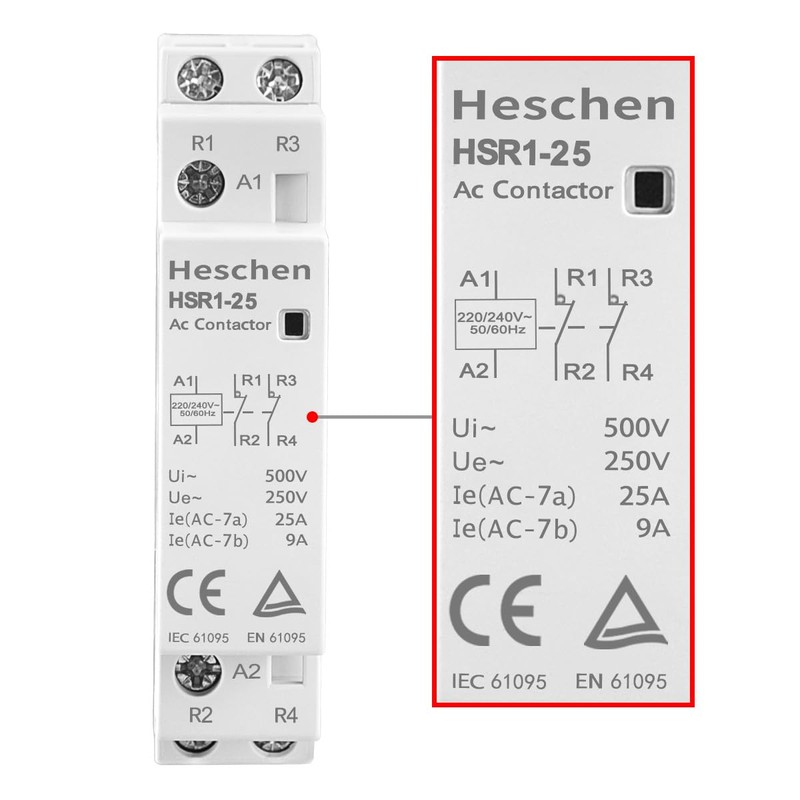 Heschen Household AC Contactor HSR1-25 2 Pin Normally Closed AC