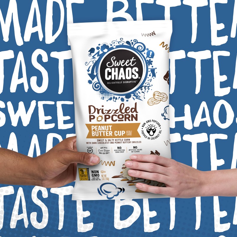 Sweet Chaos Peanut Butter Cup Drizzled Popcorn | Naturally Flavored